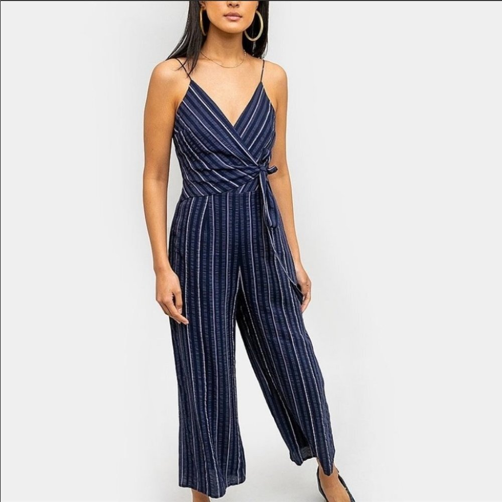 The Fifth Label Striped Wide Leg Wrap Jumpsuit S